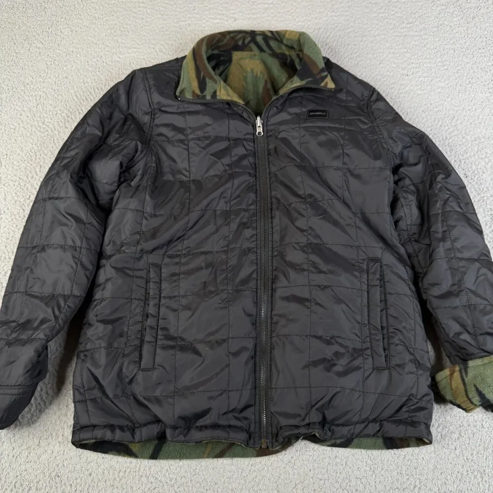 O'NEILL Camo Jacket Men Medium Green Fleece Reversible Insulated Full Zip Surfer